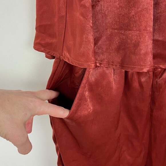 NWT Emory Park Burnt Rust Ruffle Strapless Jumpsuit Satin Red Brown Size Medium - Picture 5 of 13